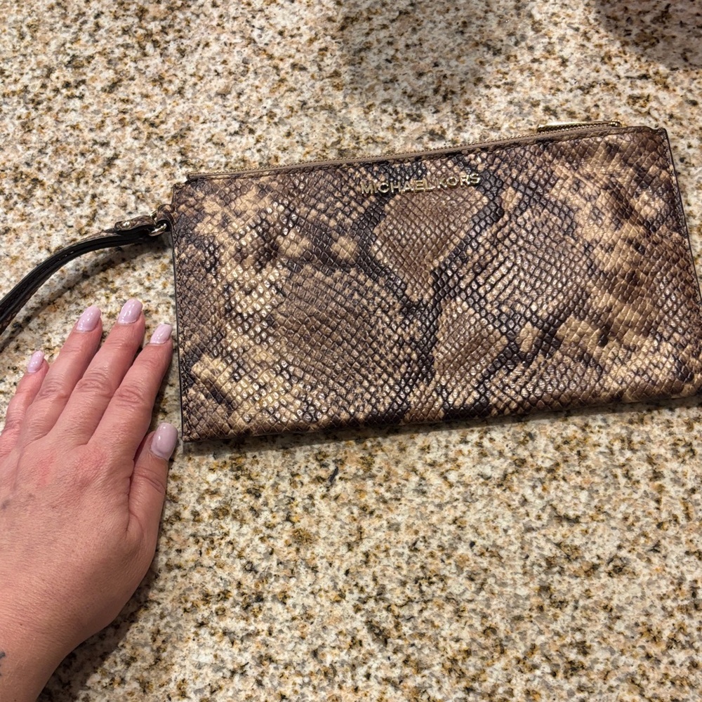 Michael Kors Brown Snake Print Clutch